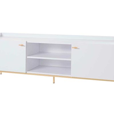 MUEBLE TV 2 PUERTAS + 2 HUECOS. MELAMINA 19 mm. BLANCO NIEVE (PATAS METALICAS)