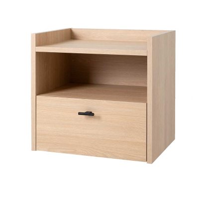 MESITA 2 CAJONES. MELAMINA 19 mm ROBLE. GUIA FRENO CON EXTRACCIÓN TOTAL.  (PARA COLGAR EN PARED)