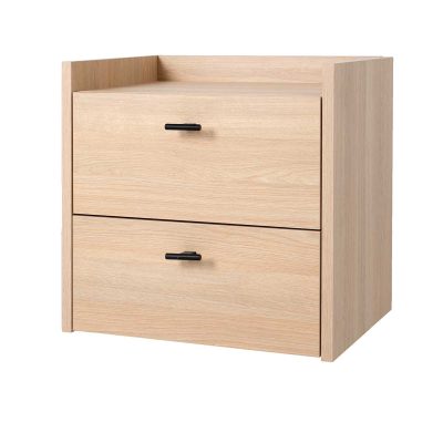 MESITA 1 CAJON + HUECO. MELAMINA 19 mm ROBLE. GUIA FRENO CON EXTRACCIÓN TOTAL.  (PARA COLGAR EN PARED)