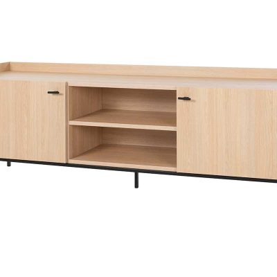 MUEBLE TV 2 PUERTAS + 2 HUECOS. MELAMINA 19 mm ROBLE. (PATAS METALICAS)